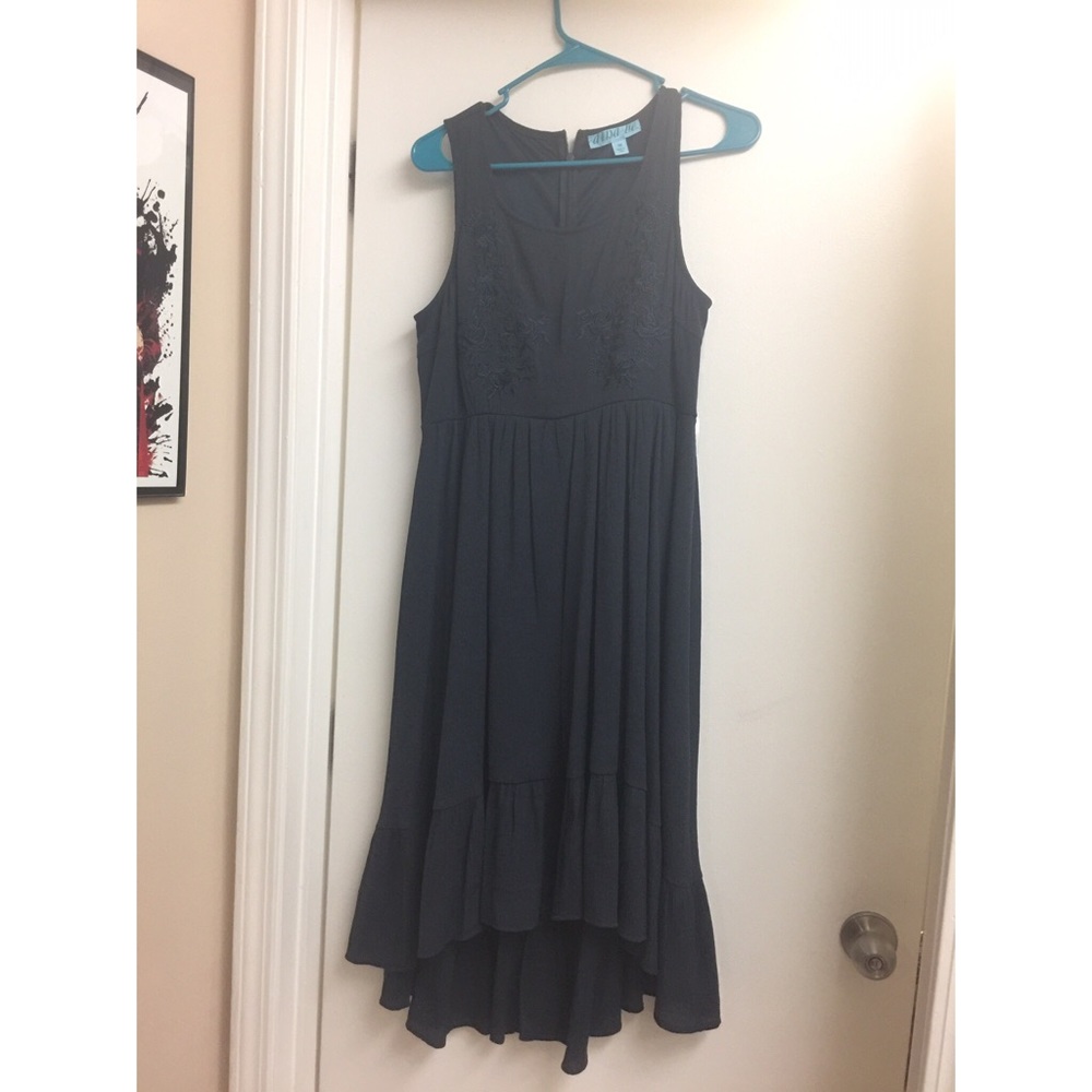 Navy Blue High Low Dress with Embroidery