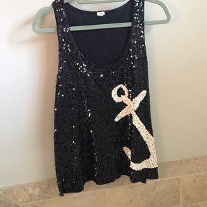Jcrew factory navy sequin anchor tank Ss L