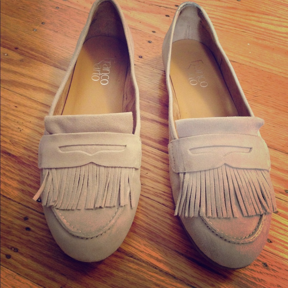 Franco Sarto taupe suede moccasin/penny loafers.