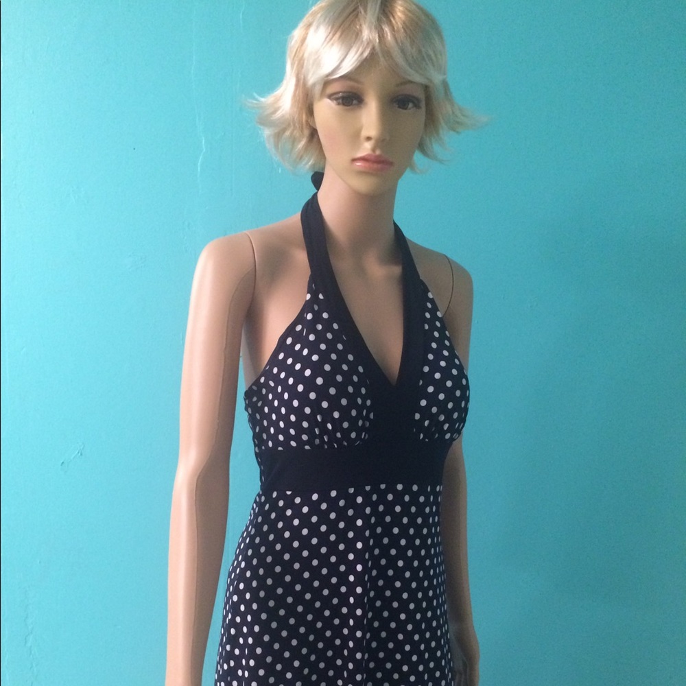 Blue and White Polka dot Maxi Dress.