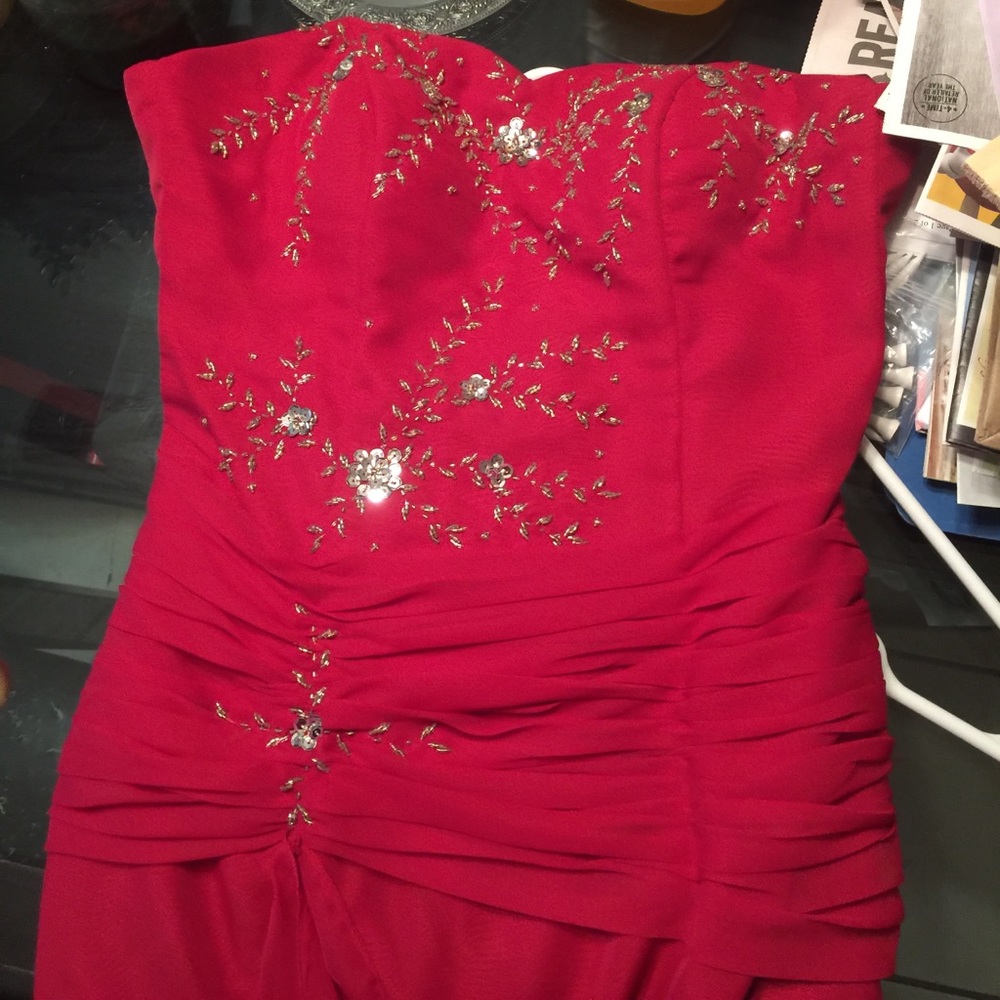 Beautiful red long gown handmade strapless