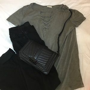 Army green Emory Park lace up tee