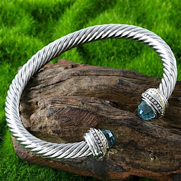 πHPπ Created Fine Blue Topaz Bangle Bracelet. - Picture 2 of 7