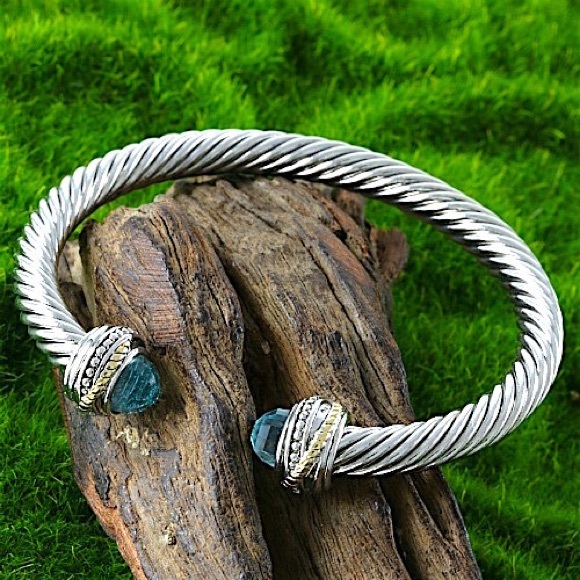 πHPπ Created Fine Blue Topaz Bangle Bracelet. - Picture 3 of 7