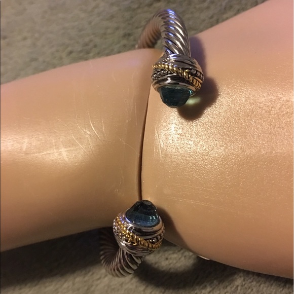 πHPπ Created Fine Blue Topaz Bangle Bracelet. - Picture 4 of 7