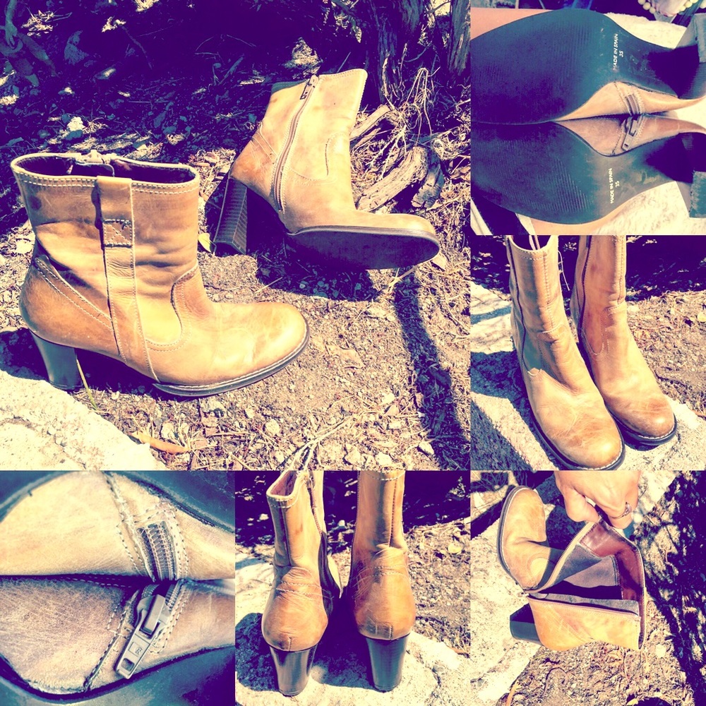 Made in Spain distressed Camel Leather Ankle Boots