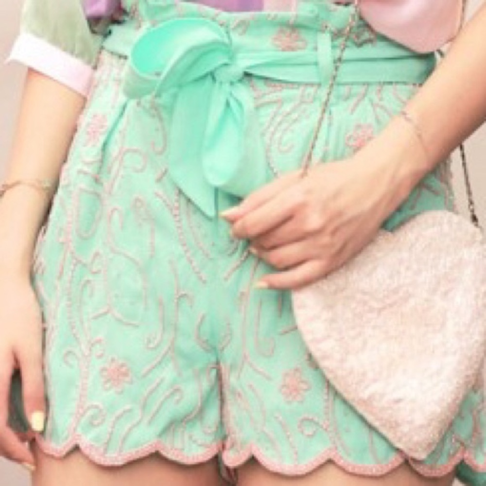 Mint and pink beaded shorts