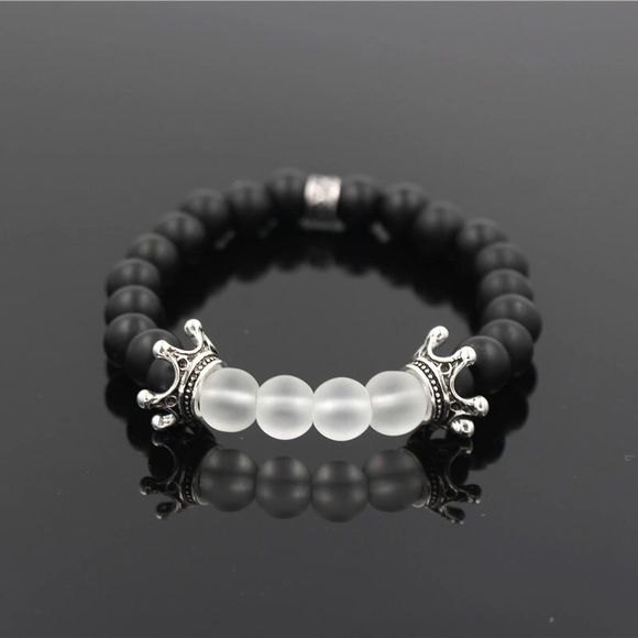 Amazon.com: MOO&LEE Beaded Cross Bracelet for Men 8mm Bead  8MM Black & White Bead Bracelet For Men