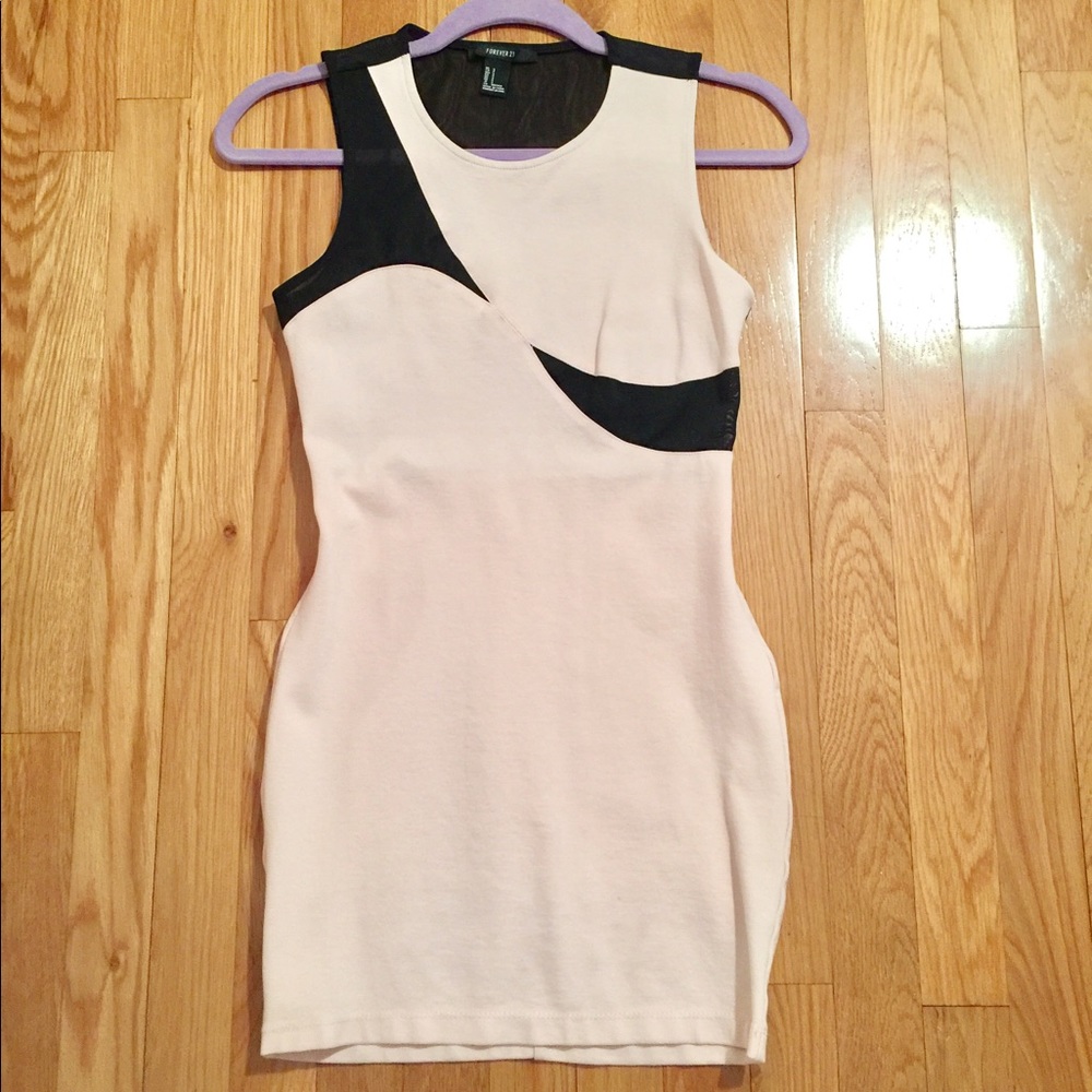 Mesh cutout pink & black bodycon dress
