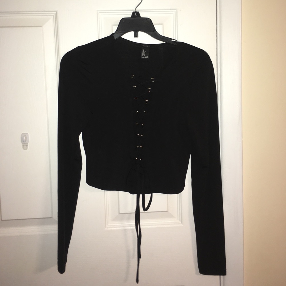 Forever 21 Black lace up crop top
