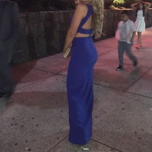 Fitted gown with side cut outs & slit