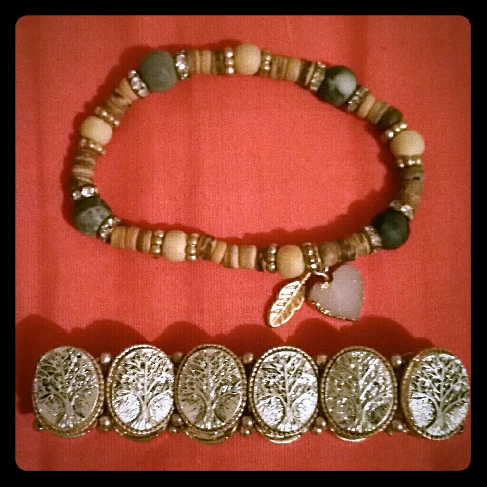 Silver and Stone Beaded Bracelet Set
