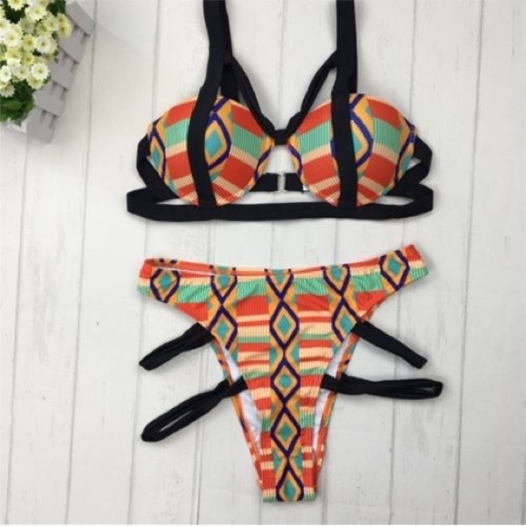 Aztec Print High Waist 2pc Bikini Set - Picture 2 of 6