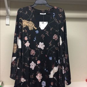 NWT Zara kimono floral bird print dress.