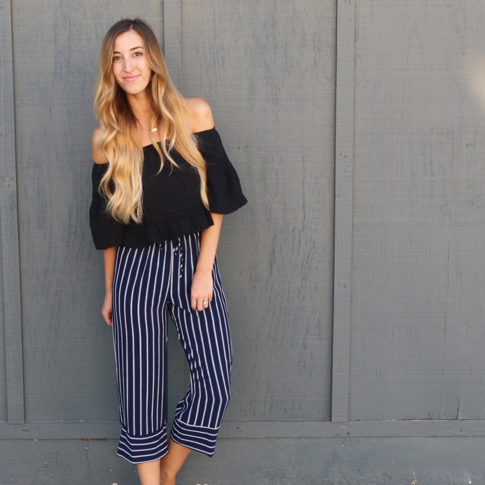 navy striped pants - Picture 3 of 4