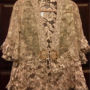Spencer Alexis Gold Silver Lace Kimono Jacket S