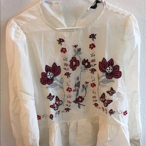 Zara White Floral Blouse