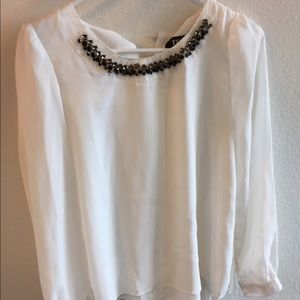 White Beaded Collar Blouse with Pleaded Back