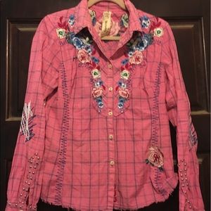 Johnny Was 3J Workshop Embroidered Rodeo Rose Top