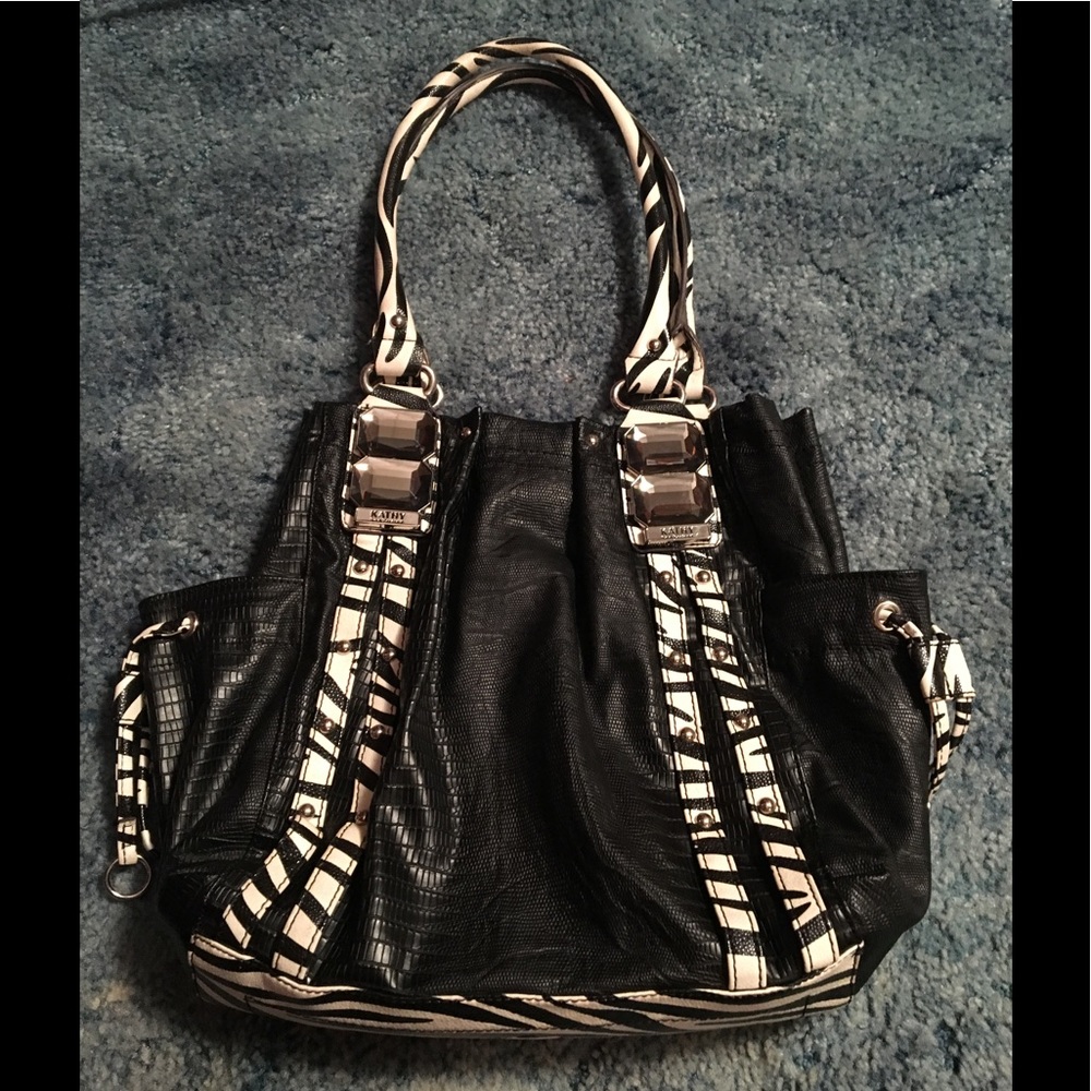 Black and Zebra Stripped Kathy van Zeeland Purse