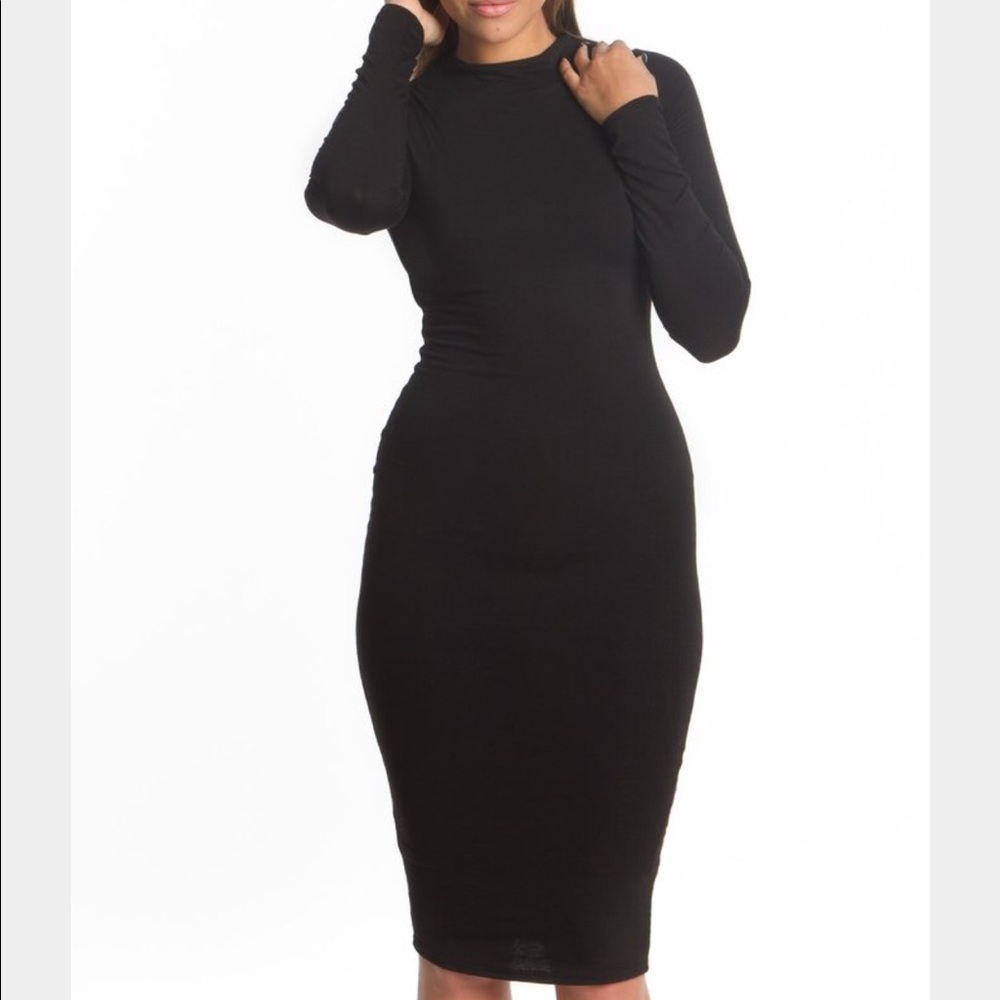 NWT MyStyleMode Black Funnel Dress Long Sleeve