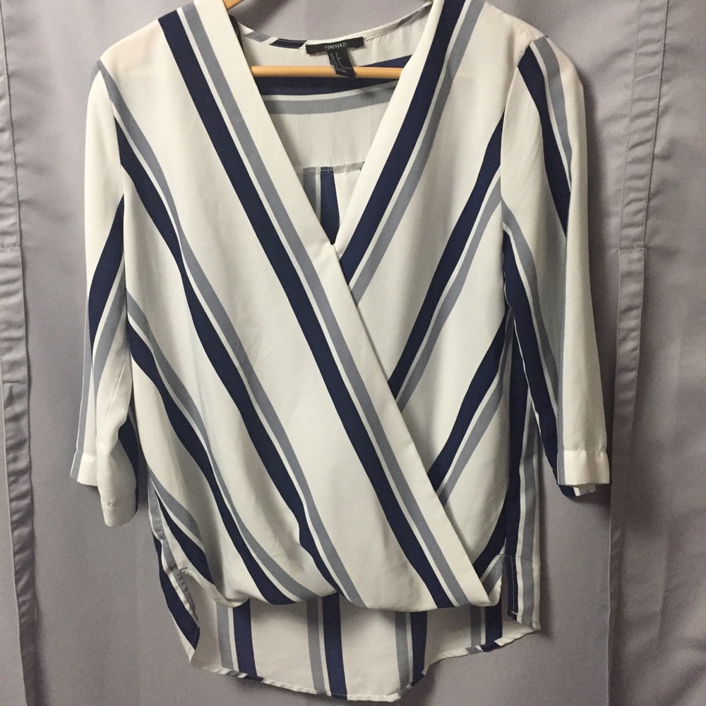 Blue & Grey Stripe Blouse