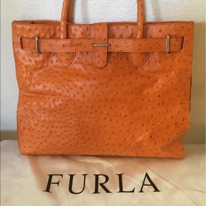 Furla Ostrich Embossed Leather Satchel