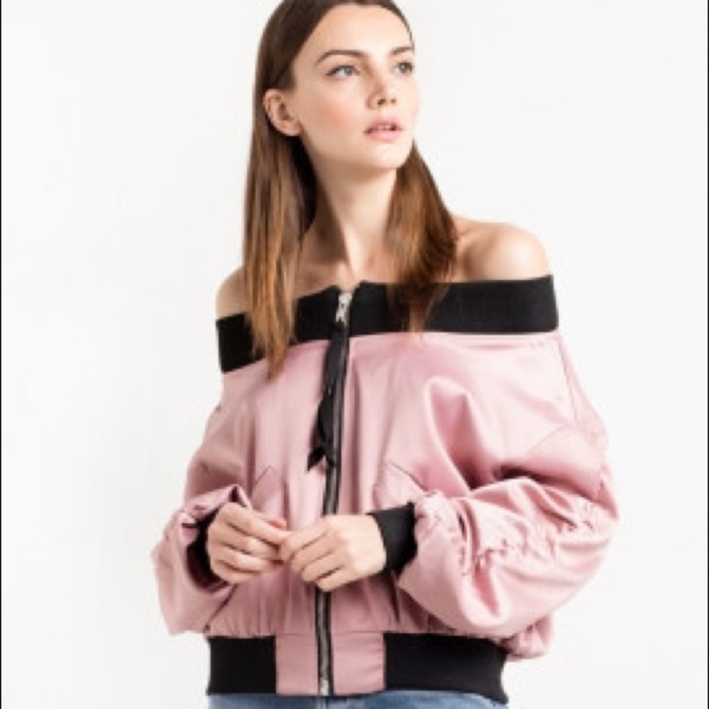 pixie market off shoulder bomber jacket
