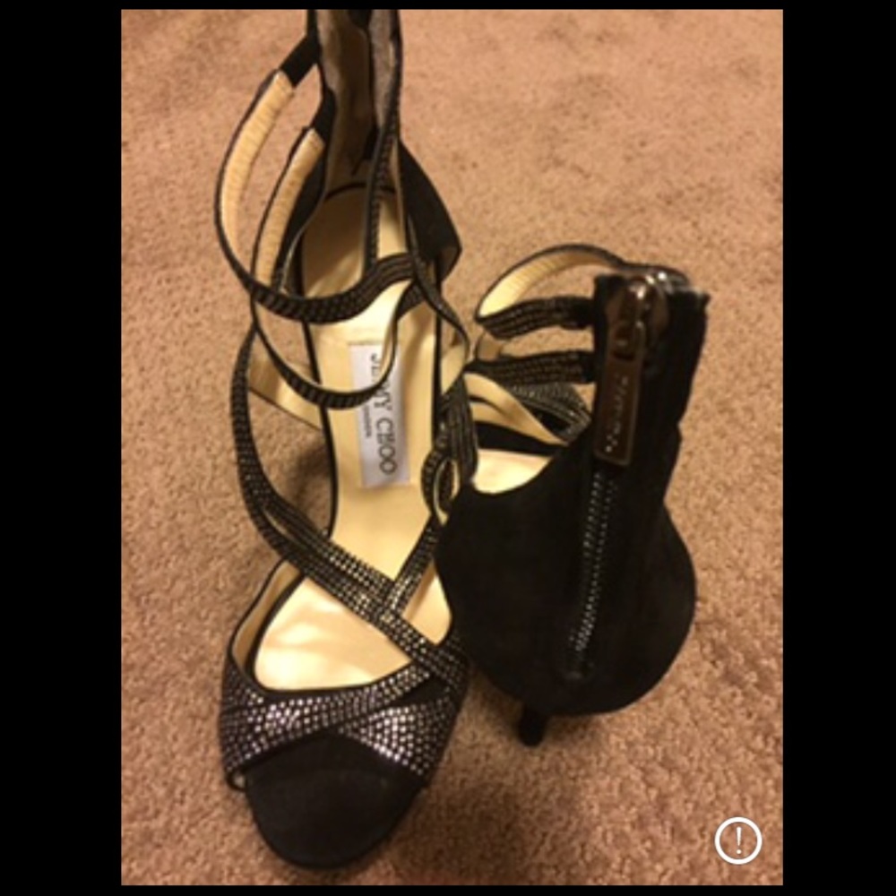 Jimmy Shoes Rhinestone "Dome" Suede heels