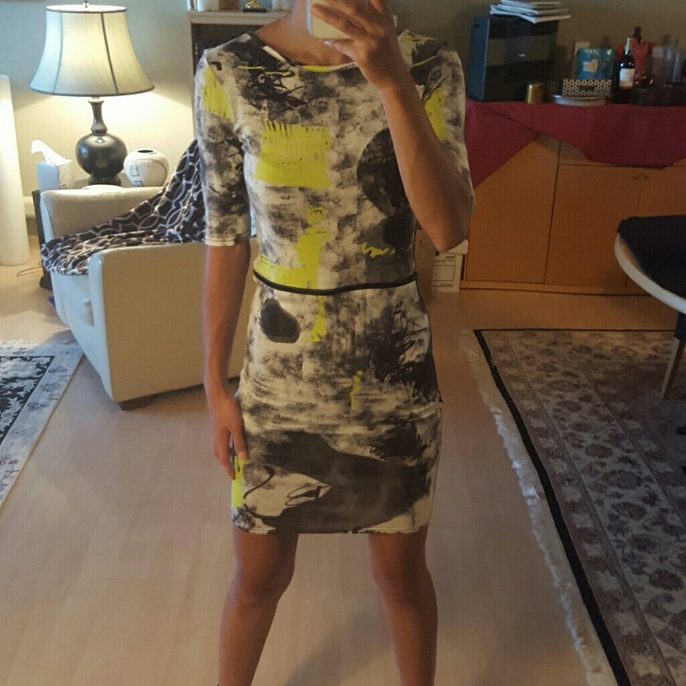 Topshop Neon Green Mini Dress with Midriff Zipper - Picture 2 of 6