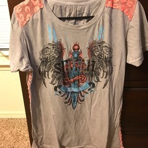 Pink and teal cheetah print Sinful Tee size Large