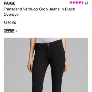 Black Skinny Paige Verdugo crop jeans $50