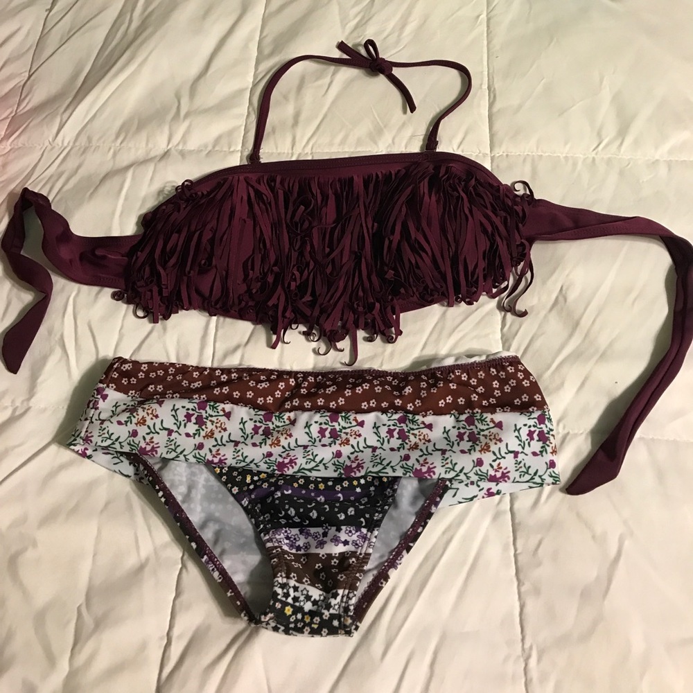 NEVER WORN BIKINI!! FRINGE TOP, HIGH WAIST BOTTOM!