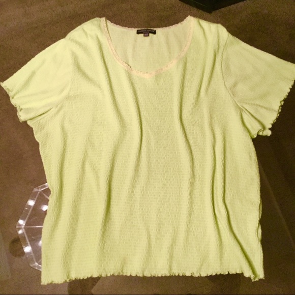 Tops - Stretchy Chartreuse Tee w/Lacy Trim Tops - Stretchy Chartreuse Tee w/Lacy Trim