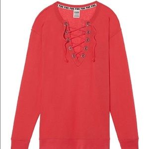 ❌SOLD❌ PINK Lace-Up Campus Crew