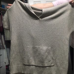 Cream colored short sleeve hooded sweater