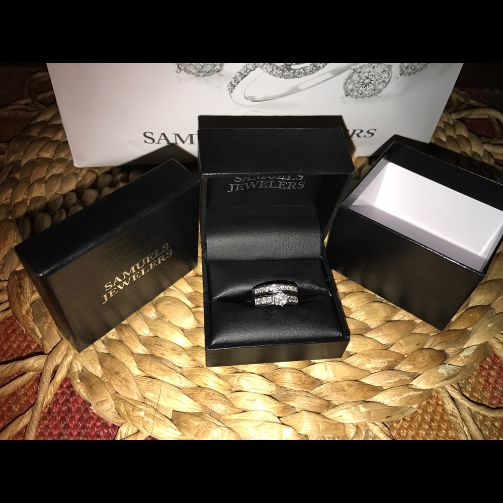 Wedding Ring Set Women's 14K White Gold & Diamonds