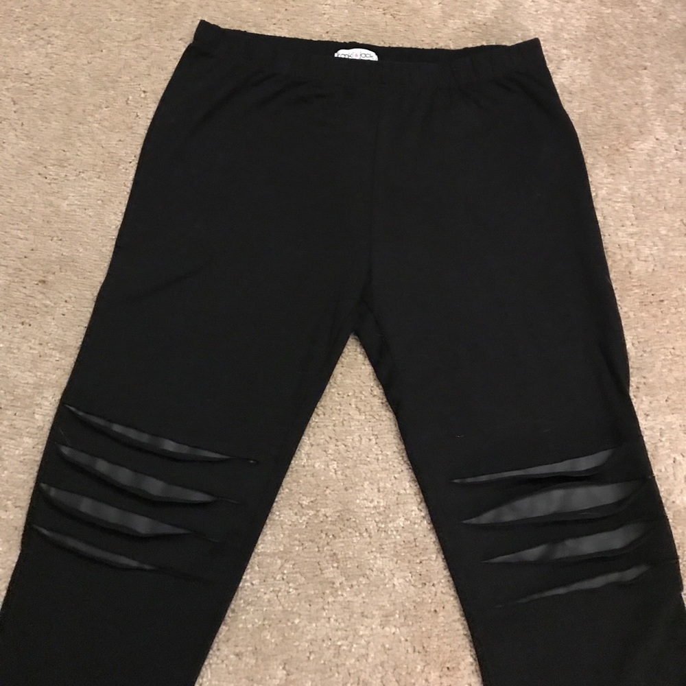 Black faux distressed look leggings