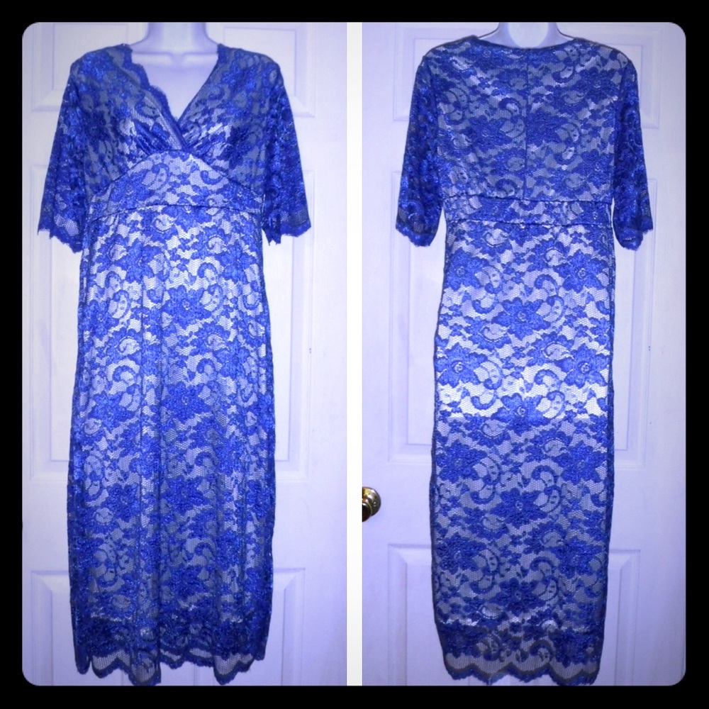 Blue lace dress lined with cream slip