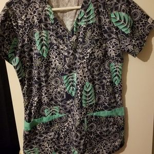 Feather Navy Scrub Top and Mint Pants