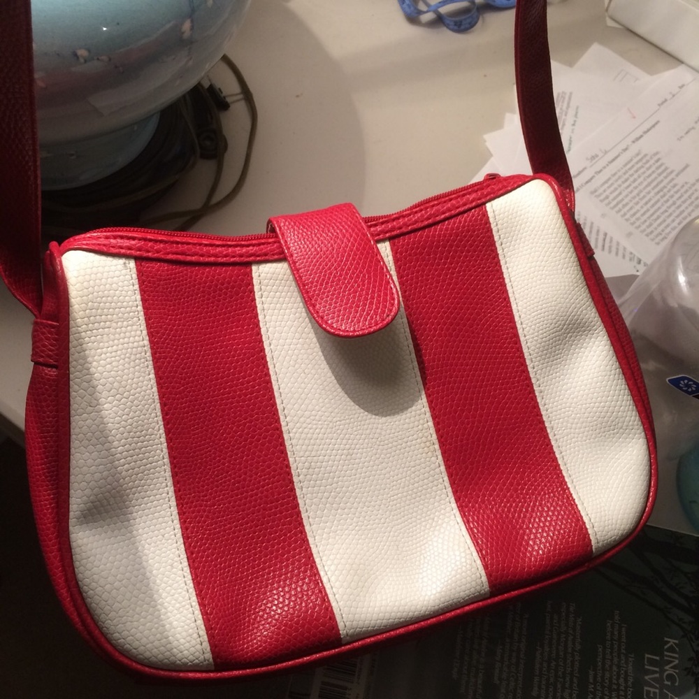 Red and white striped faux rattle snake purse