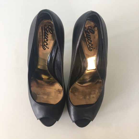 Gucci Sofia Black Leather Peep-Toe Pump Heels 8.5 - Picture 3 of 7