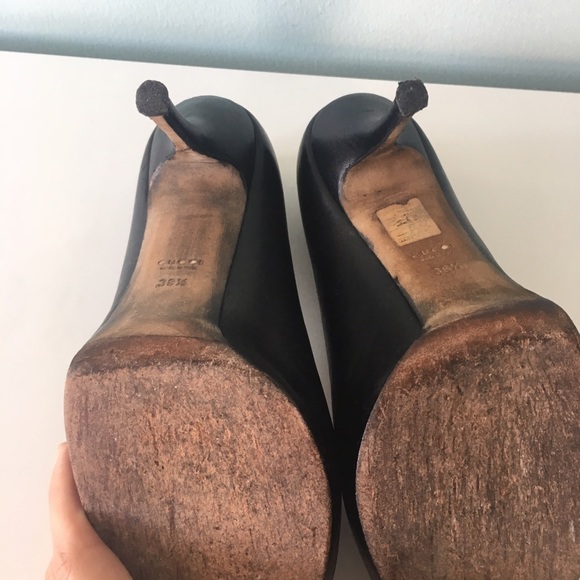 Gucci Sofia Black Leather Peep-Toe Pump Heels 8.5 - Picture 5 of 7