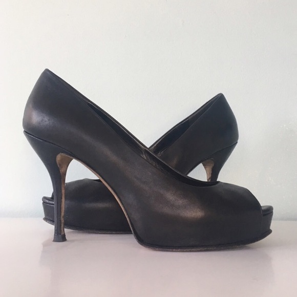 Gucci Sofia Black Leather Peep-Toe Pump Heels 8.5 - Picture 6 of 7