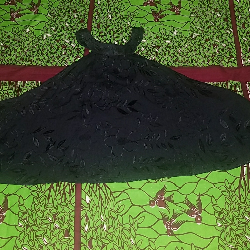 Black floral embroidered top
