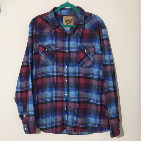Red Camel Other - Blue Red Plaid Snap Button Long Sleeve Shirt XXL