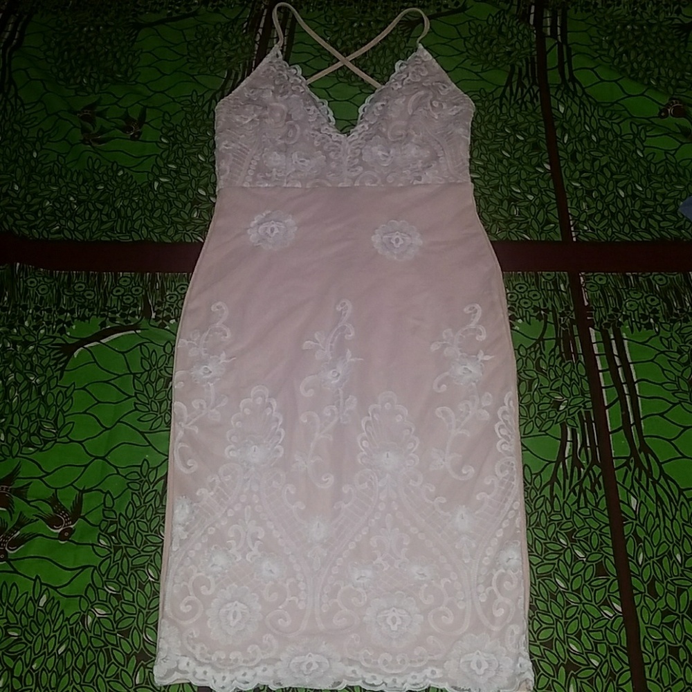 Sexy pink and white lace panel dress