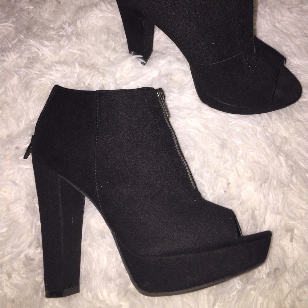 Material girl peep toe black shootie type heel