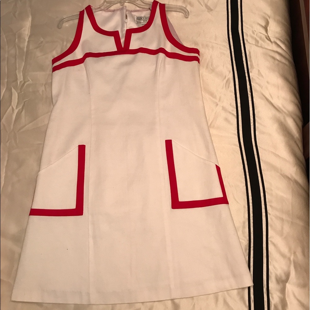 JESSICA HOWARD SAILOR MOD WHITE TRIM IN RED DRESS