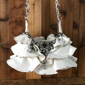 Mary Frances purse handbag white ruffles bling